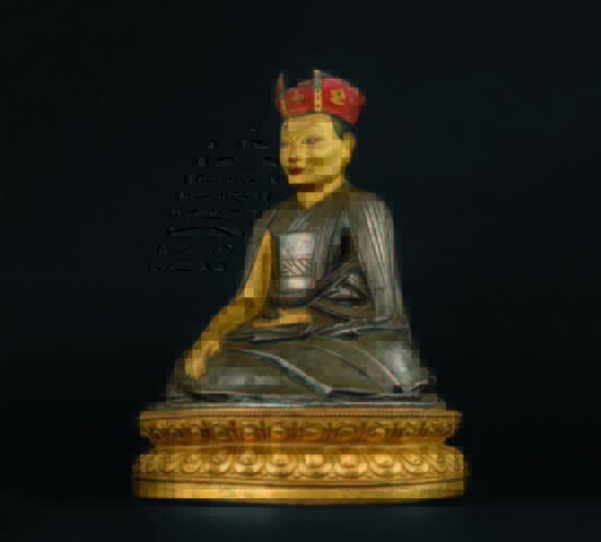 西藏16-17世纪 银质红帽五世夏玛巴像（银胎部分泥金）