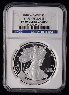 2010年美国鹰洋1盎司银币一枚(W版、初铸版、NGC PF70)