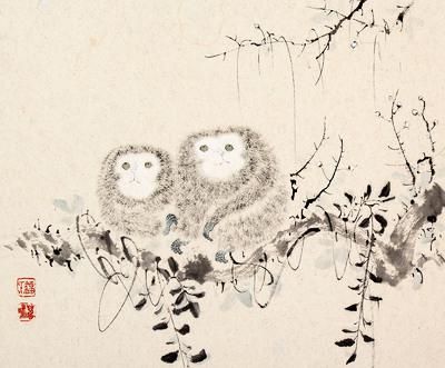 天津美院副教授刘万鸣先生的作品《双猴图》
