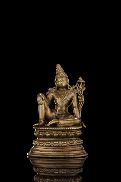 18世纪 铜自在观音 西藏（雪堆白风格） H:12cm