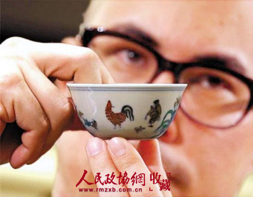 2014年4月8日中午，刘益谦以2.8124亿港元购得的明成化斗彩鸡缸杯。
