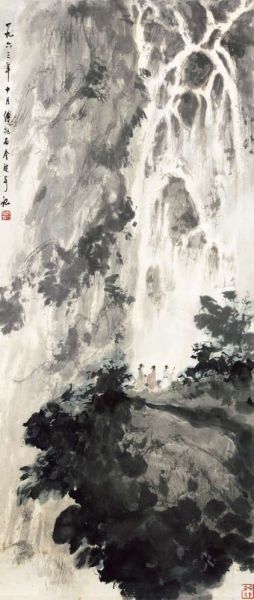 松崖观瀑 镜心 傅抱石 成交价：9,200,000 北京匡时2014春拍拍品