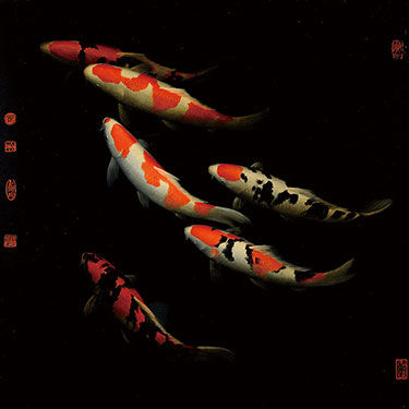 郑益坤《有鱼图》漆画