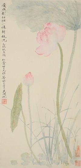 吴湖帆《花卉四屏》设色纸本屏轴之一52×25cm