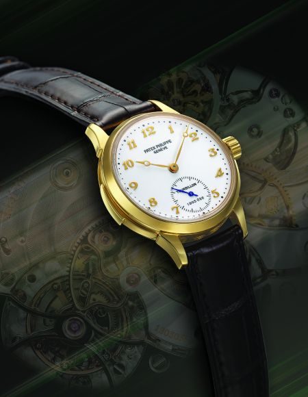 百达翡丽3939HJ型号黄金三问陀飞轮腕表备珐琅表盘及宝玑式时标