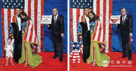 李青 四座蜡像 2007年作 油彩 画布(一组共二件)200x190公分