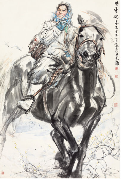 黄胄 1976年作《飞雪迎春》镜心 2357.5万元 2013年中国嘉德秋拍