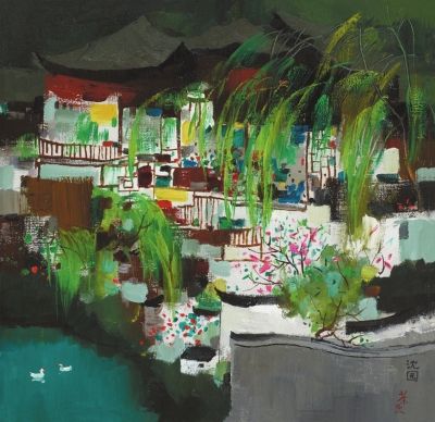 吴冠中《梦沈园》拍出1437.5万元，与其在2011年上海泓盛秋拍中的成交价相比有所回落。