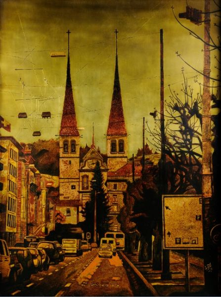 陈立德  欧行扎记之双子教堂  80×60cm  福建东南2013秋拍