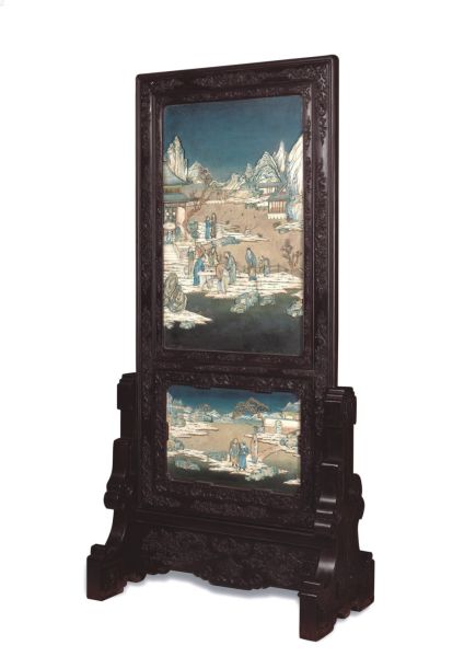 清 紫檀嵌牙山水人物大地屏，成交价655.5万港元