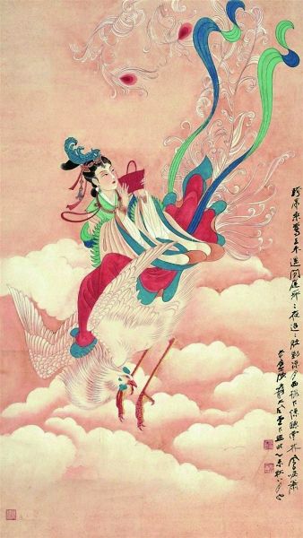 张大千 凤箫图 设色纸本 116厘米×65厘米 1955年