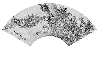 唐寅的一幅金笺扇面画作《江亭谈古图》日前以1150万元成交。 （保利供图）