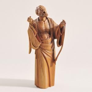 俞开明《翘首以待》檀香木雕（36×15×14.8cm）