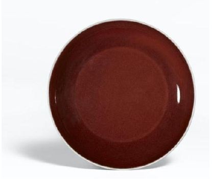 明宣德 红釉指口盘