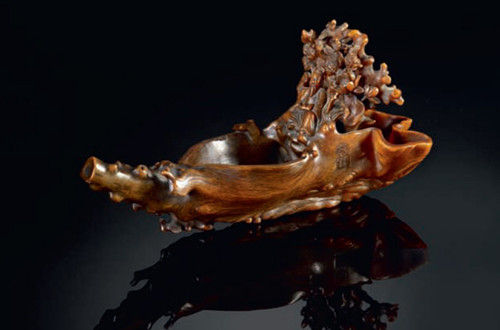 清代犀角雕张骞乘槎杯 95.08万欧元 2012年12月17日巴黎艾德拍卖