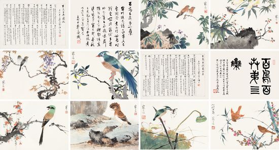 江寒汀《百鸟百卉册页》（局部）