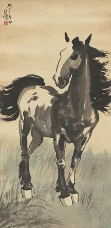 　　徐悲鸿(1895～ 1953) 　　马 　　设色纸本 立轴 　　1943年作 　　108.5×52.5cm 　　RMB: 1,700,000－2,500,000