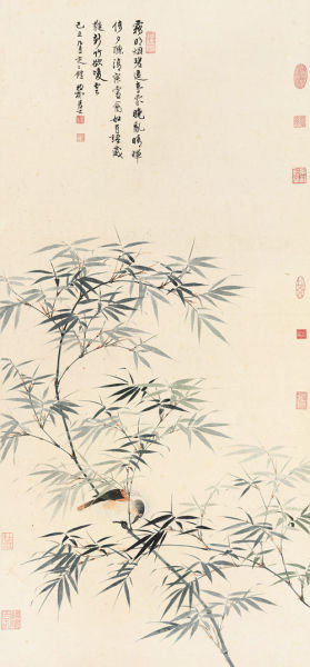 Lot 844‘澄道-近现代绘画夜场’　谢稚柳(1910-1997) 翠篁灵禽　纸本立轴 1949年作