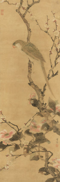 Lot 845‘澄道-近现代绘画夜场’陈之佛(1896-1962) 茶梅绿鹦鹉　纸本镜心 　　