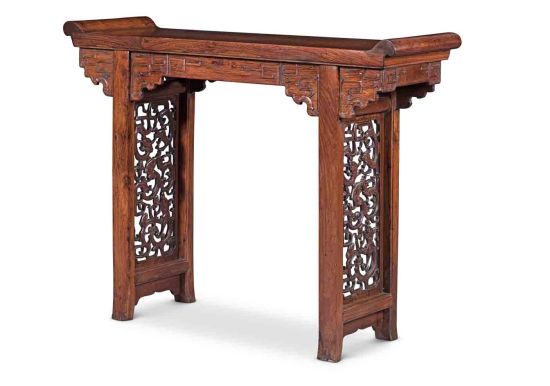 清早期 黄花梨独板夹头榫管脚枨螭龙纹小翘头案 117.5 × 34.3 × 90 cm