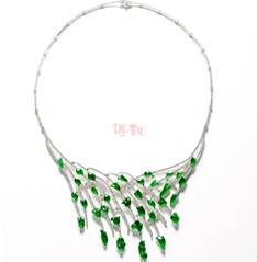　　12959 18k 金镶满绿翡翠流星雨项链