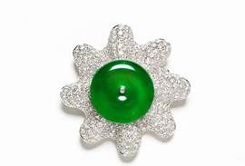 　　12932 18k 金镶满绿翡翠胸针