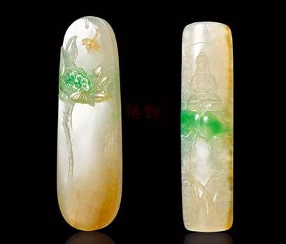 　12969 翡翠望花成佛挂件一对