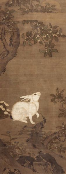 明 朱朴 月兔桂图 绢本设色 143×54.2