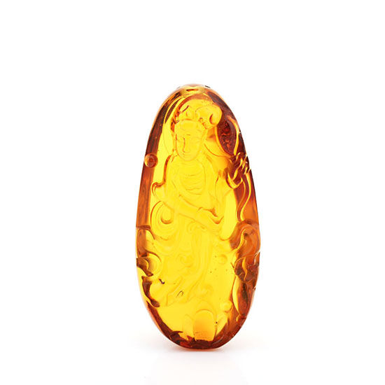 图10【多米尼加蓝珀荷花观音吊坠】 