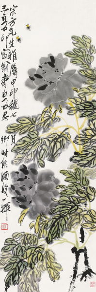 齐白石 牡丹蜜蜂 立轴 设色纸本 102×34 cm. (约3.1平尺)