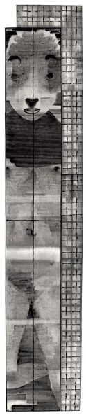 蔡广斌 窗•阴郁 水墨 宣纸 　　Cai Guangbin Window•Gloomy Ink on Rice Paper 338×80cm 2005