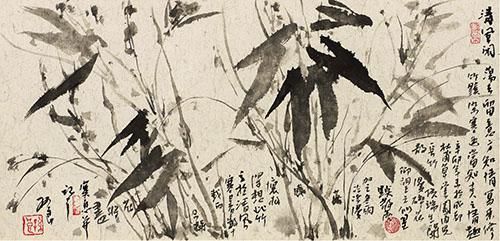 孙良 清竹卉(五联幅)水墨 纸本 　　Sun Liang Fresh Bamboo (A Set of Five Pieces) 　　Ink on Paper 25×50cm (Each Piece) 2012