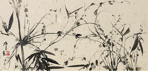 孙良 清竹卉(五联幅)水墨 纸本 　　Sun Liang Fresh Bamboo (A Set of Five Pieces) 　　Ink on Paper 25×50cm (Each Piece) 2012