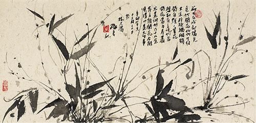 孙良 清竹卉(五联幅)水墨 纸本 　　Sun Liang Fresh Bamboo (A Set of Five Pieces) 　　Ink on Paper 25×50cm (Each Piece) 2012