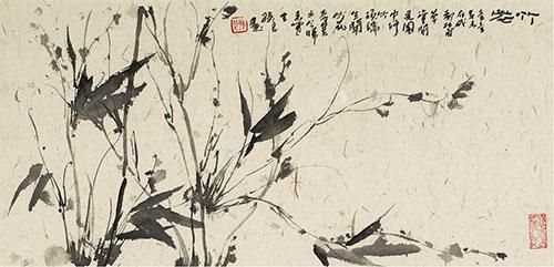 孙良 清竹卉(五联幅)水墨 纸本 　　Sun Liang Fresh Bamboo (A Set of Five Pieces) 　　Ink on Paper 25×50cm (Each Piece) 2012