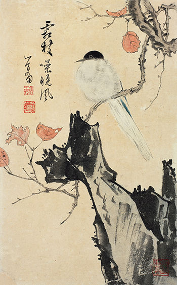 溥儒 霜枝噪晚风 设色纸本 镜片