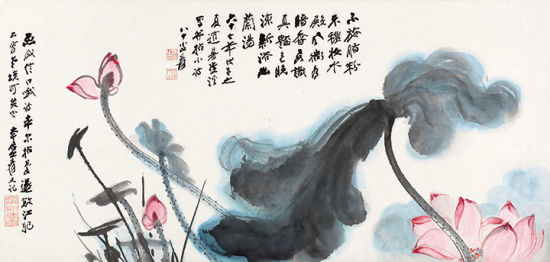 张大千 水殿风荷图 设色纸本 镜片 1978年作