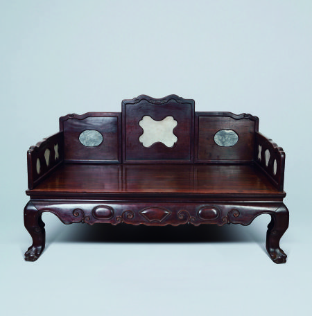 清晚期 红木嵌理石面围子罗汉床　　188×116cm