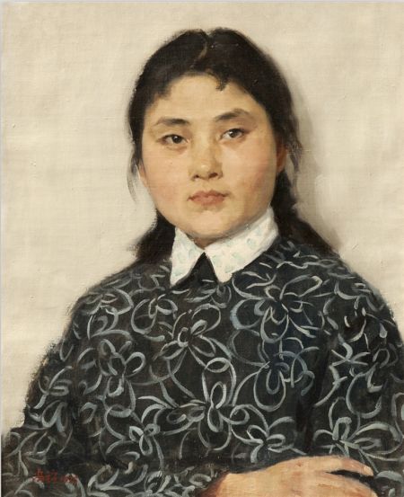 靳尚谊 穿蓝印花布衣服的妇女