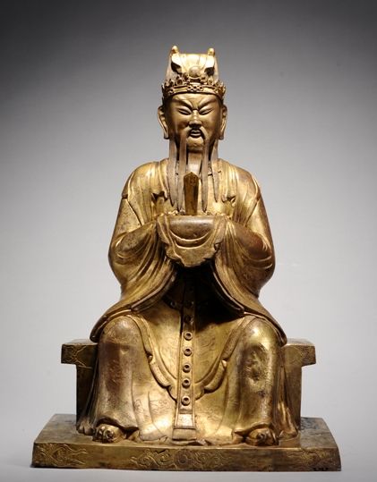 明代 铜鎏金关公坐像