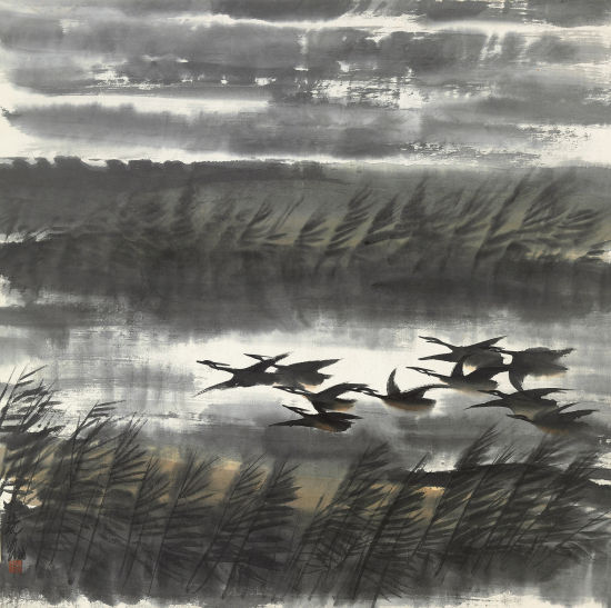 林风眠(1900-1991) 芦苇群鹭图