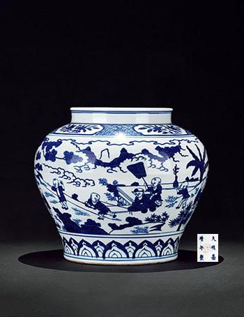 明嘉靖青花婴戏图大罐 高 34.0cm