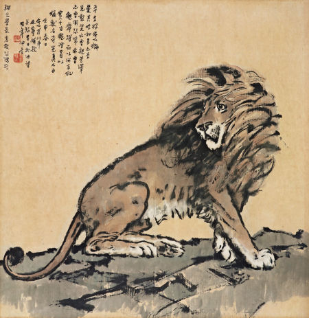 徐悲鸿《雄狮》 1932年作 镜心 设色纸本 110.5×107cm。