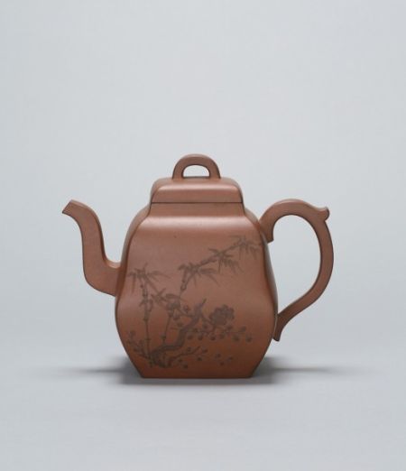 清 史继长 黑泥绘方葫芦 L:20cm H:16.5cm C:1100ml