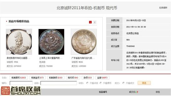 2011诚轩春拍机制币专场