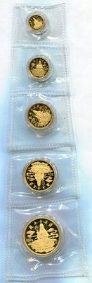 1993年莲座观音金币五枚