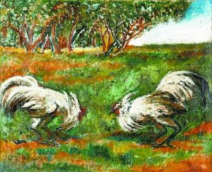 刘海粟珍品《斗鸡图》