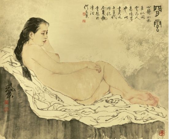 何家英(b.1957)闲云　　纸本镜心　　69.5×84cm