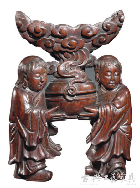 红木雕《和合二仙》屏座