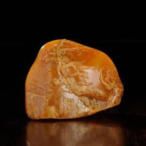 郭懋介作田黄石《山居即景》薄意摆件 重：390g 福建东南2013秋拍